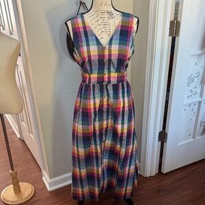 J. Crew Colorful Madras Plaid Midi Dress